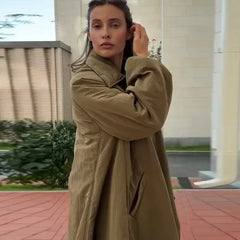 Hnewly Retro Thicken Cotton Jackets Women Solid Full Sleeve Loose Long Coats Lady Autumn Winter Chic Female Warm Streetwear New