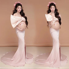 Hnewly Women Photography Props Elegant Maternity Dress Bow-knot Top and Long Skirt Korean Princess Dresses Studio Shoot Photo Clothes
