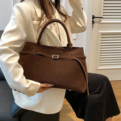 Hnewly Faux Suede Tote Bags For Women Luxury Designer Handbags Purses New In Vintage Belt Buckle Large Capacity Underarm Shoulder