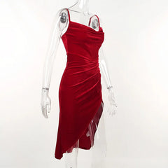 Hnewly Summer Retro Showcase White Red Split Strap Dress, Elegant Slim Fit Celebrity Style Mid length Dress