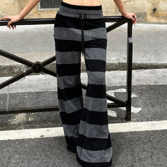 Lunivop Autumn Winter Casual Street All Match Stretch Waist Lace Up Long Pants Y2k Constrast Color Striped Trousers Harajuku Soft Pant