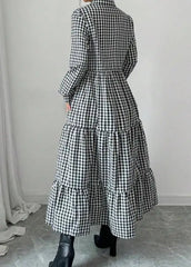 Hnewly Women's Autumn Temperament Check Shirt Dress Long Sleeve and Tiered Skirt Design Casual Fashion Cardigan Dress