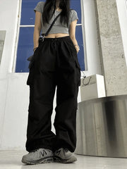 Hnewly Oversized Jogger Cargo Pants Women Mid Waist Streetwear Fashion Grey Wide Leg Baggy Trousers Y2K Casual Pants Drawstring Pocket
