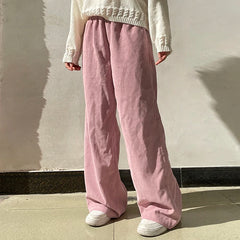 Hnewly Sweet Pink Casual Pants y2k Streetwear Elastic High Waist Loose Straight Trousers Women Harajuku Sweatpants Cute Coquette
