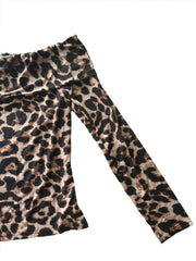 Hnewly Ladies' sexy leopard print off-the-shoulder long-sleeved T-shirt top