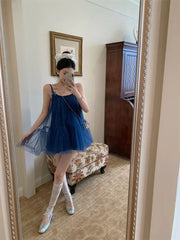 Hnewly Mini Dresses Women Bow Sleeveless Slash Neck Mesh Patchwork Sweet Party Dress Sexy Party Female Fashion Princess