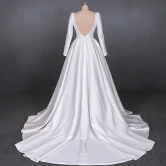 Hnewly White Satin Dress Elegant Slimming Long Sleeved Sexy Backless Beautiful Satin Elegant Temperament Bride Wedding Customized