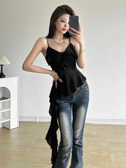 Hnewly Gothic Tank Top Y2k E-Girl Slim Fit Sleeveless Tops Vintage Harajuku Patchwork Mesh T-shirt for Women New See Through Sexy