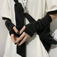 Hnewly Long Fingerless Gloves Black Punk Cuff for Women Gothic Lolita Girls Men Hip-hop Glove Elbow Stretch Winter Arm Warmer Mitten