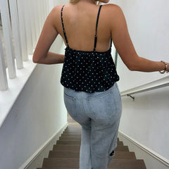 Hnewly Summer Tank Tops y2k Women Deep V Neck Ruffle Trim Spaghetti Strap Sleeveless Camisole Vest 2000s Clothing Streetwear