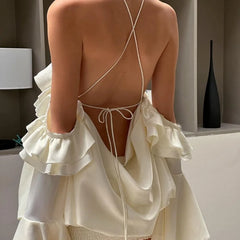 Hnewly French Elegance Off Shoulder Dresses New Lotus Leaf Edge Flared Sleeve Dress Sexy Evening Club Party Vestidos Y2K