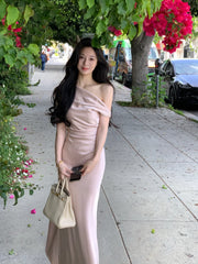 Hnewly Elegant Off Shoulder Evening Party Dresses Women Summer Slim One Piece Solid Vestidos Woman Party Club Dress Fashion Vestido