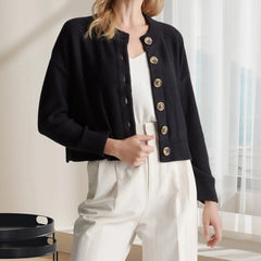 Hnewly Cardigan Tops y2k Women Clothes Solid Color Crew Neck Long Sleeve Button Down Knit Sweater 2000s Clothing Outwear