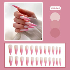 Hnewly 24PCS Long Tip Gentle Gradient Fake Nails Press On Acyrlic Nails Stiletto Milky Pink False Nails Pointed Fashion Nails Wearable