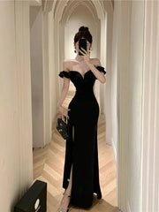 Hnewly Ruffled One Shoulder Strapless Evening Dress Women Spring Summer Elegant High Waist Slim Wrapped Slit Long Dresses