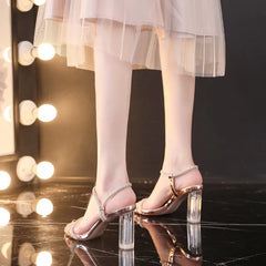 Hnewly Casual Chunky Heels Sandals for Women Summer Elegant Outdoor High Heel Slippers Crystal Sandals Sexy Party Shoes