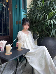 Hnewly French Vintage Midi Dress Women Casual Long Sleeve Elegant Dress Beach Style Even Party Clothing Korean Fashion Chic
