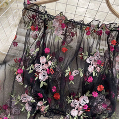 Hnewly Women Summer Lace Shirt Elegant Off Shoulder Mesh Embroidered Perspective Shirt Loose Puff Long Sleeves Crop All-Matched Top