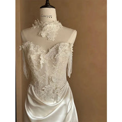 Hnewly French Satin Retro Lace Light Wedding Dress Heavy Bridal Dress Evening Gown Light Luxury Satin Fishtail Exit Veil Customized