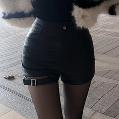 Hnewly Sexy Black Pu Leather Shorts Women's Autumn and Winter Tight Gothic High Waist Shorts Street Fashion Y2K Hot Girl Outfit