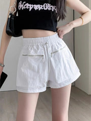 Hnewly Elastic Waist Casual Wide Women's Cargo Shorts Flowy Trend 2025 Korean Style XL Summer Zippered Pocket Baggy Female Short Pants
