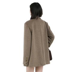 Hnewly WINTER OUTFITS Women Wool Blend Coat Solid Mid Long Woolen Blazer Thick Warm Blouse Women's Overcoat Office Lady Tops Autumn Winter