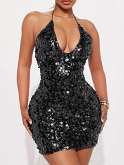 Hnewly Solid Sexy Slimming Backless Dresses for Women Halter Sleeveless Backless High Waist Temperament Dress Female Fashion New