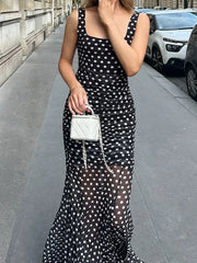 Hnewly Fashion Causal Polka Dots Women Dresses Sheer Mesh Slim Fit French Chic Simple All-Match Trench Summer Dresses