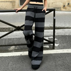 Lunivop Autumn Winter Casual Street All Match Stretch Waist Lace Up Long Pants Y2k Constrast Color Striped Trousers Harajuku Soft Pant