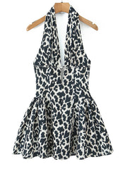 Lunivop Sexy backless leopard print summer dress women elegant short evening party dresses woman pink folds birthday dress vestidos