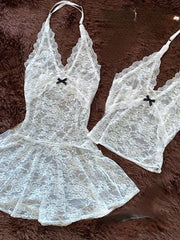 Hnewly Lace Jacquard Y2k Aesthetic Dresses Streetwear Women Backless Grunge Dress Harajuku Sweet Vestido De Mujer