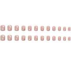 Hnewly 24pcs Gradient False Nails Cute Star Printed Design Fake Nail Short Square Faux Ongles Manicure Nail Stickers Press On Nail Tips