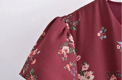 Lunivop Vintage French Style Wine Red Floral Backless Split Midi Dress Elegant Woman Hollow Out Hole Short Sleeve Dresses Vestido