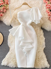 Hnewly Christmas DRESS TO IMPRESS Sweet Style Y2K Long Dresse For Women Three-dimensional Ruffles Split Diagonal Collar Dresses Spring Summer New