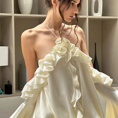 Hnewly French Elegance Off Shoulder Dresses New Lotus Leaf Edge Flared Sleeve Dress Sexy Evening Club Party Vestidos Y2K