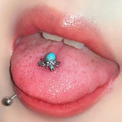 Hnewly 1Pc Trendy Punk Style Stainless Steel 1.6mm Spider Green Stone-Embedded Tongue Stud for Cool Girls Body Piercing Gift