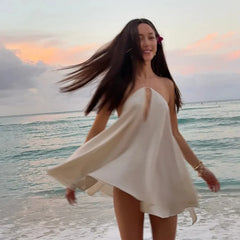 Hnewly Sexy Halter Party Solid Dresses Women Sleeveless Backless Hollow Out Beach Dress Lady Dresses Summer Lady Beach Robes