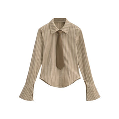 Hnewly Fall fashion shirts & blouses vintage long sleeve top japanese y2k striped tops for women cute buton up blouse women blue