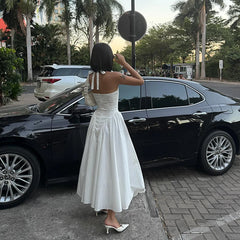 Hnewly Casual Y2K Backless Long Dress Elegant Slim Fit Hanging Neck Design Summer For High Street Commuting Evening Sexy Gown