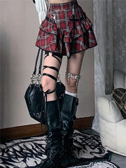 Hnewly Fashion Streetwear Gothic Y2k Red Plaid Skirt Women Harajuku Emo E-girl High Waist Cake Skirt Fairycore Grunge Clubwear