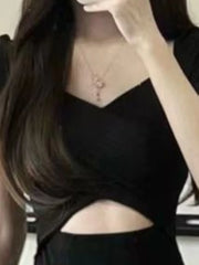 Hnewly Black Dress Women Irregular Slit Hotsweet Summer Hollow Out Elegant Bodycon Party Fashion Streetwear Daily All-match Vacation