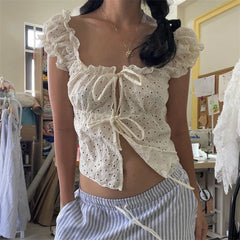 Hnewly y2k Tank Top Women Coquette Clothes Ruffle Trim Hollow Out Square Neck Sleeveless Tie Up T Shirt 2000s Vest Streetwear