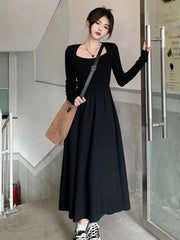 Hnewly Korean Style Dresses Women Ins Temperament Fashion Simple Midi Preppy Schoolgirls All-match Vestidos De Mujer Sexy Autumn