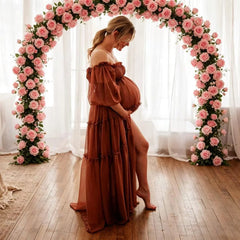Hnewly Bohemian Photo Shooting Pregnancy Dress Sexy Off Shoulder Long Sleeved Pleated Edge Chiffon Dress Photography Dress For Women