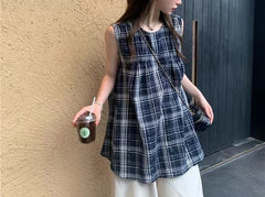 Hnewly New Chinese Top Short Sleeve Sleeveless Top Women's Loose Floral Forest Style Lazy Style