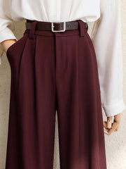 Hnewly Spring 2025 New Burgundy Suits Pants for Women Office Lady Elegant High Waist Wide Leg Fashion Trousers with Pockets Black Gray