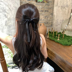 Hnewly 1PC Simple, Gentle, Black, Bow Ribbon, Hair Clips, Premium, Temperament, Back of the Head, Hair Ties, Spring Clips, Hair Accesso