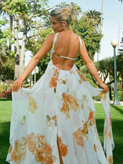 Hnewly Boho Floral Maternity Photoshoot Dress Beach Chiffon Maxi Gown Halter Pregnancy Outfit Summer Baby Shower Photography Boutique