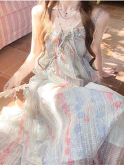 Hnewly Kawaii Sweet Y2k Japanese Midi Dress Women Lace Floral Design Camisole Vintage Dresses French Elegant Evening Party Fashion