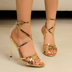 Hnewly Summer New Comfortable Thin Heels Banquet Sandals Large Fashion Round Head High Heels Elegant Party Sandals Women's